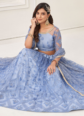 Blue Color Soft Net Indian Wedding Heavy Lehenga Choli